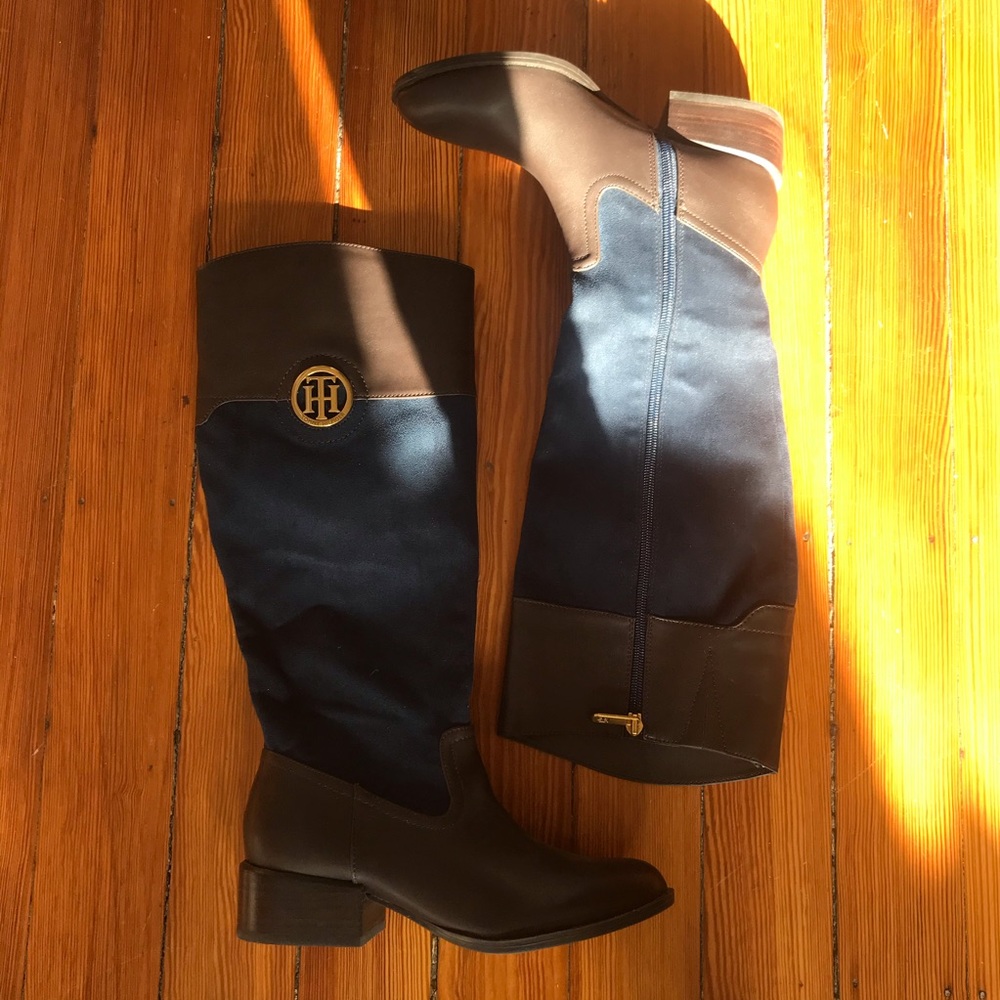 Tommy Hilfiger Brown and Blue Suede Riding Boots